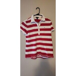 Tommy Hilfiger Polo Women’s L red and White Striped preppy beachy summer top